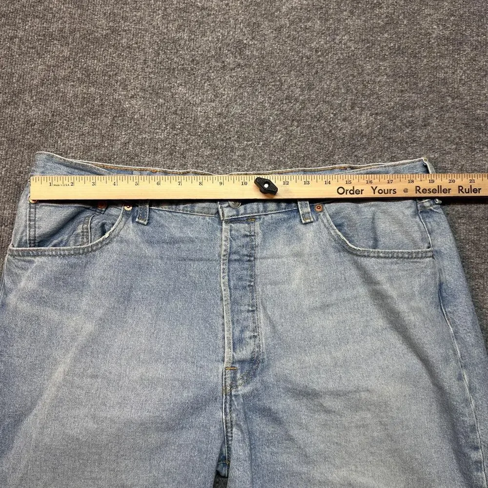 Levis 501 Jeans Mens 40x29 Blue Light Wash Straight Leg Button Fly Denim Pants